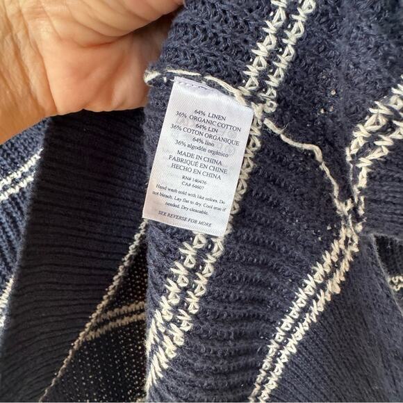 Faherty Miramar Linen Polo Sweater Navy Mystic and Cream Striped M - Picture 9 of 10